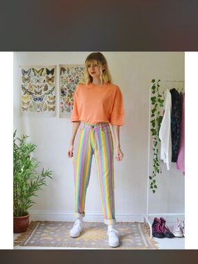 Lucy & Yak Pastel Rainbow Stripe Tapered Pants